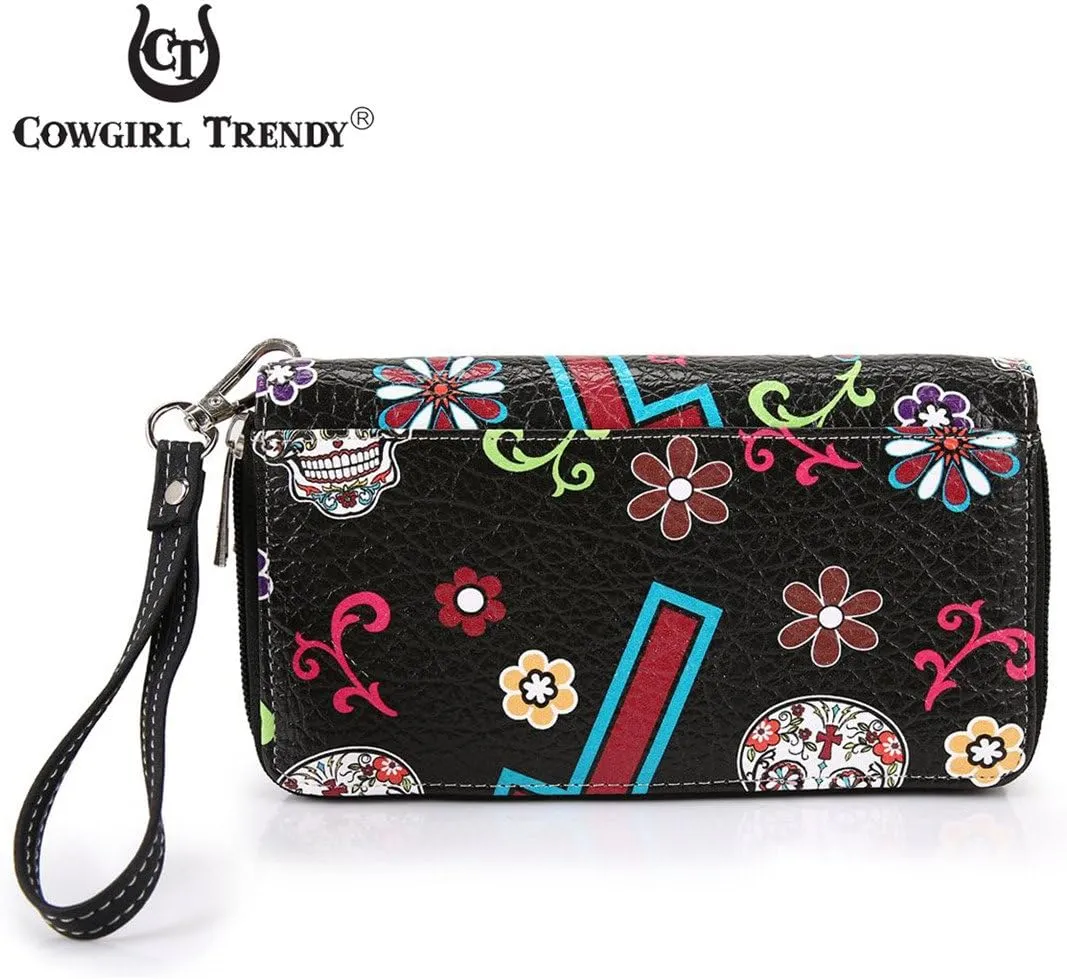Sugar Skull Rose Flower Day of the Dead Purse Punk Gothic Totes Women Fashion Handbag Skeleton Shoulder Bag Wallet Set