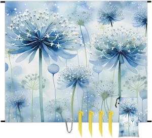 Summer Floral Beach Blanket, Sandproof Beach Mat, 68 x 59 Waterproof Quick Drying Sand Free Mat with 4 x Ground Spikes for Outdoor Travel Camping Hiking, Spring Summer Flower
