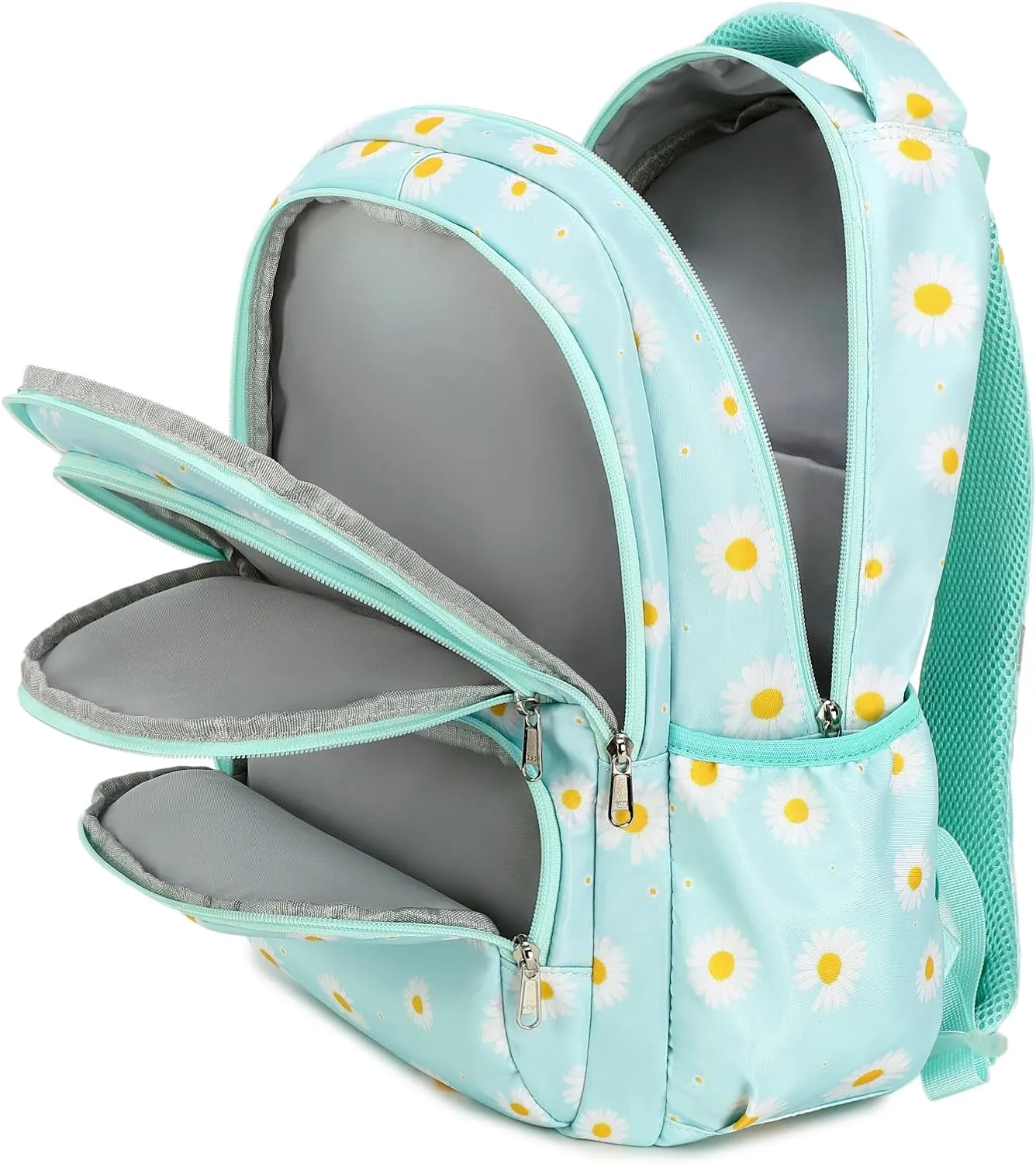 Sunborls Backpack for Girls Teens Girls Bookbag Lightweight High-Capacity Waterproof School Gifts for Lovely Small Daisy Flower 3pcs (Mint Green)