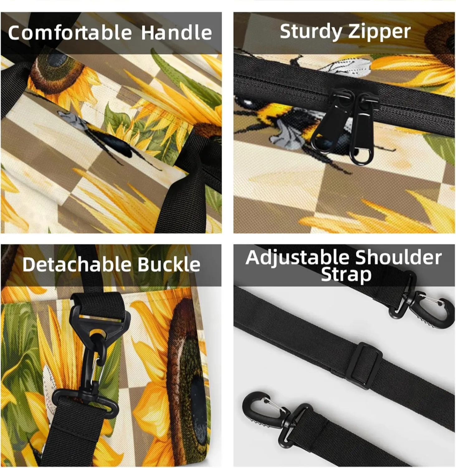 Sunflower Bee Flower Small Gym Bag 18 inch Carry On Duffel Bag for Weekender Travel Sports Workout Yoga Gymnastics Dance Ballet