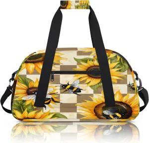 Sunflower Bee Flower Small Gym Bag 18 inch Carry On Duffel Bag for Weekender Travel Sports Workout Yoga Gymnastics Dance Ballet
