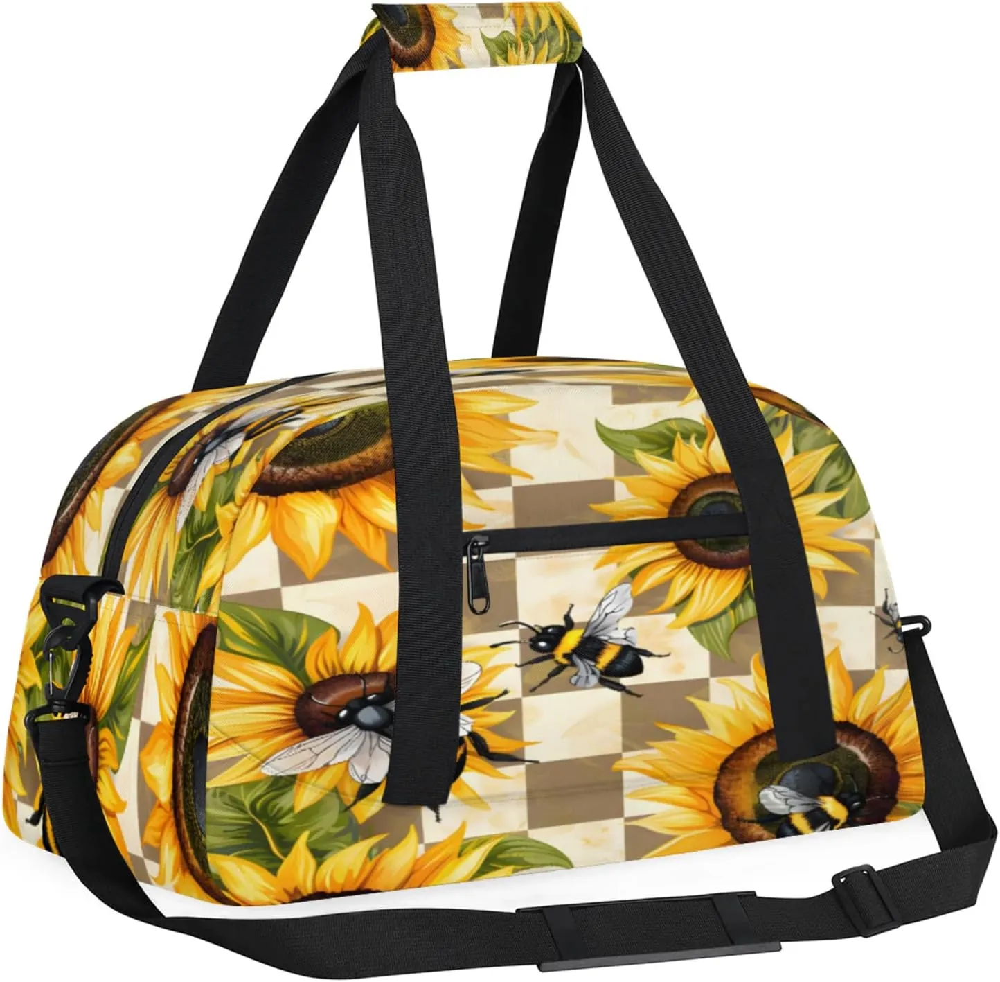 Sunflower Bee Flower Small Gym Bag 18 inch Carry On Duffel Bag for Weekender Travel Sports Workout Yoga Gymnastics Dance Ballet