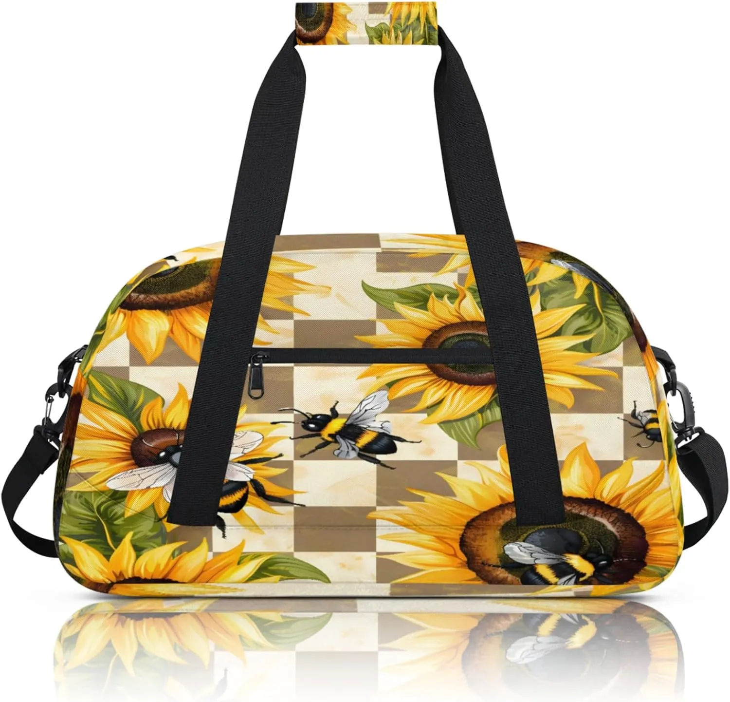 Sunflower Bee Flower Small Gym Bag 18 inch Carry On Duffel Bag for Weekender Travel Sports Workout Yoga Gymnastics Dance Ballet