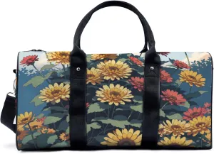 sunflower red yellow flower bush Travel Duffel Bag for Woman Weekender Bag Man Tote Gym Bag Sport Gym Bag Hospital Bag for Labor and Delivery Overnight Bag Luggage Bag