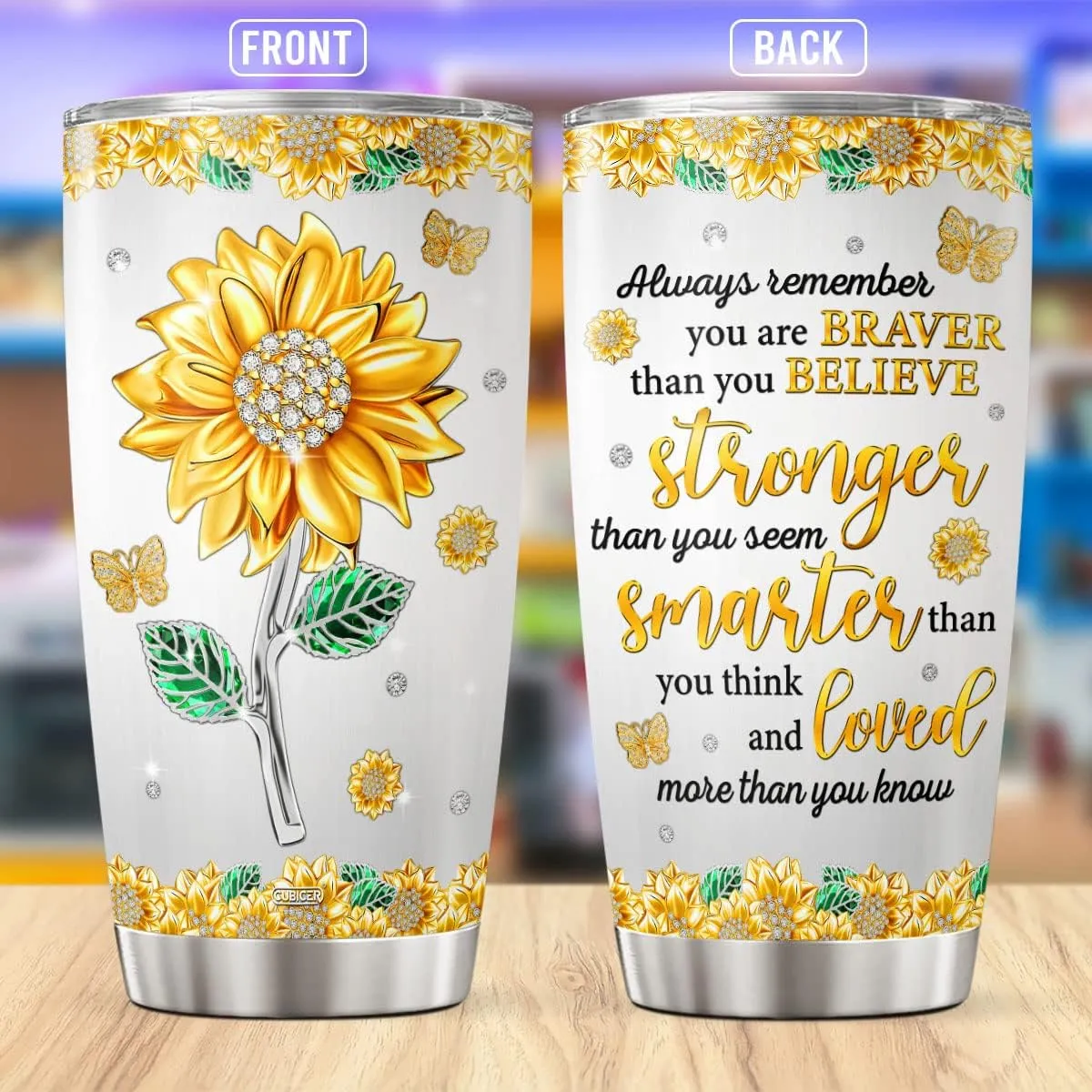 Sunflower Tumbler 20 Oz With Lid Flower Stainless Steel Insulated Theme Coffee Travel Floral Mug Cup Drinking Glasses For Girls Mother Daughter Women On Holiday Birthday