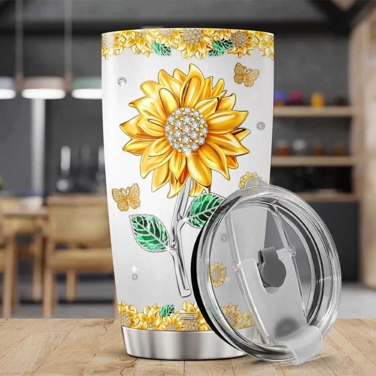 Sunflower Tumbler 20 Oz With Lid Flower Stainless Steel Insulated Theme Coffee Travel Floral Mug Cup Drinking Glasses For Girls Mother Daughter Women On Holiday Birthday