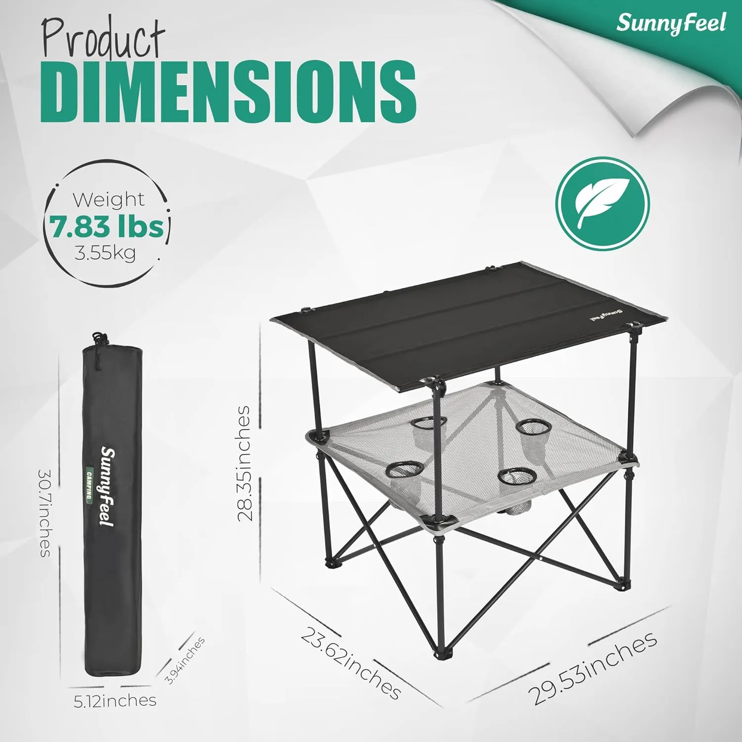SUNNYFEEL Folding Camping Table- Collapsible Portable Beach Table with 4 Cup Holders & Carry Bags, Tailgate Table for Outdoor Excursion Picnic Hiking Fishing Travel Parties, Black