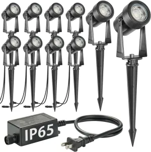 SUNTHIN Outdoor Landscape Lighting, 10 Pack Outdoor Spot Lights with Transformer for Yard, Plant, Lawn, Tree, Flags, House, Garden, Fence Use, IP65 Waterproof & Connectable