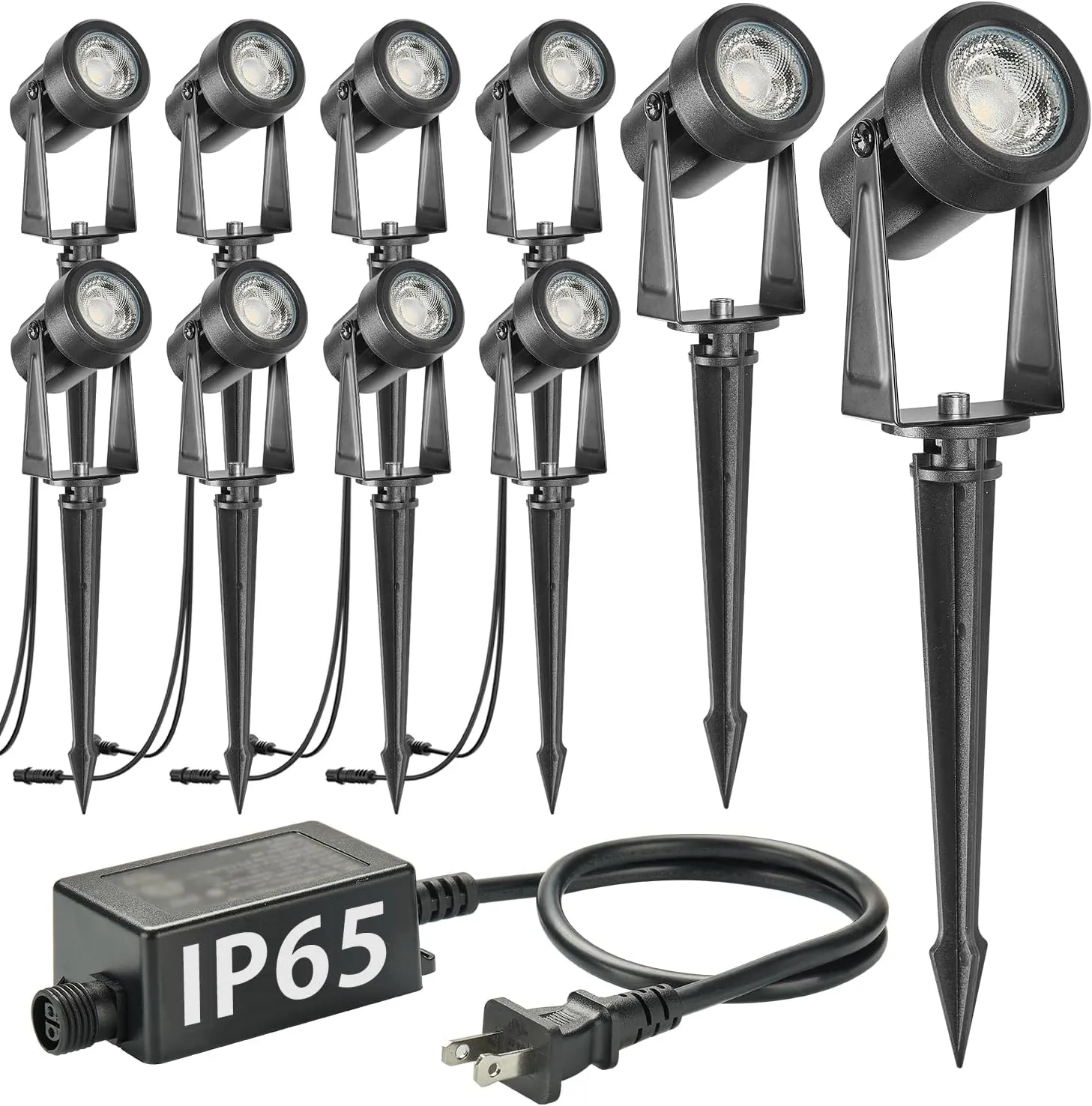 SUNTHIN Outdoor Landscape Lighting, 10 Pack Outdoor Spot Lights with Transformer for Yard, Plant, Lawn, Tree, Flags, House, Garden, Fence Use, IP65 Waterproof & Connectable
