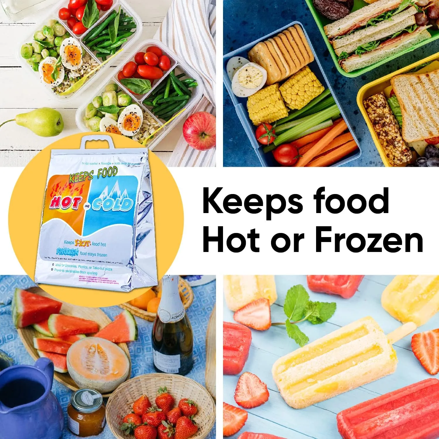 Superio Hot and Cold Insulated Bags for Food Delivery, Grocery Shopping Bags, Food Storage for Hot and Frozen Food for Travel, Disposable Cooler Bag, Reinforced Thermal Lunch Bag (3, 13"x7"x15.5")