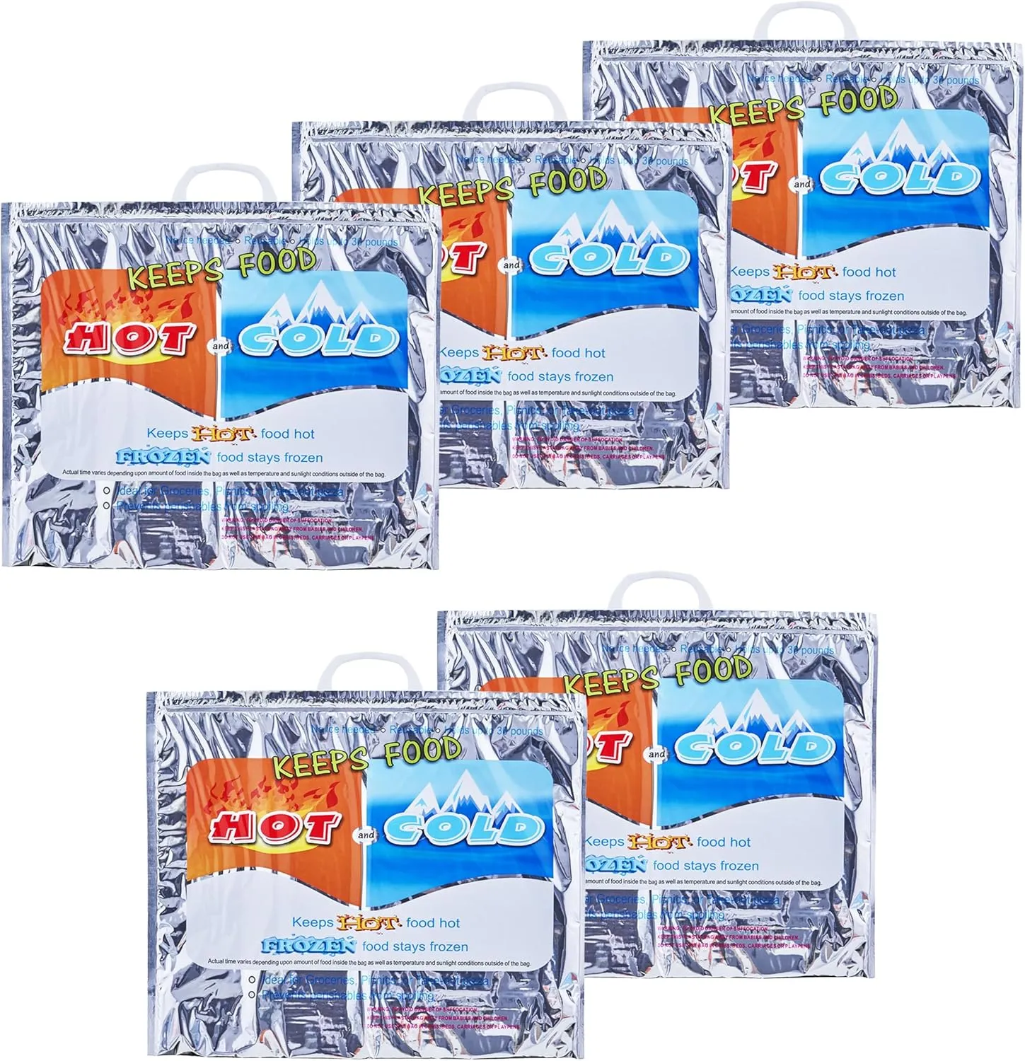 Superio Hot and Cold Insulated Bags for Food Delivery, Grocery Shopping Bags, Food Storage for Hot and Frozen Food for Travel, Disposable Cooler Bag, Reinforced Thermal Lunch Bag (5, 19"x5.5"x15.5")