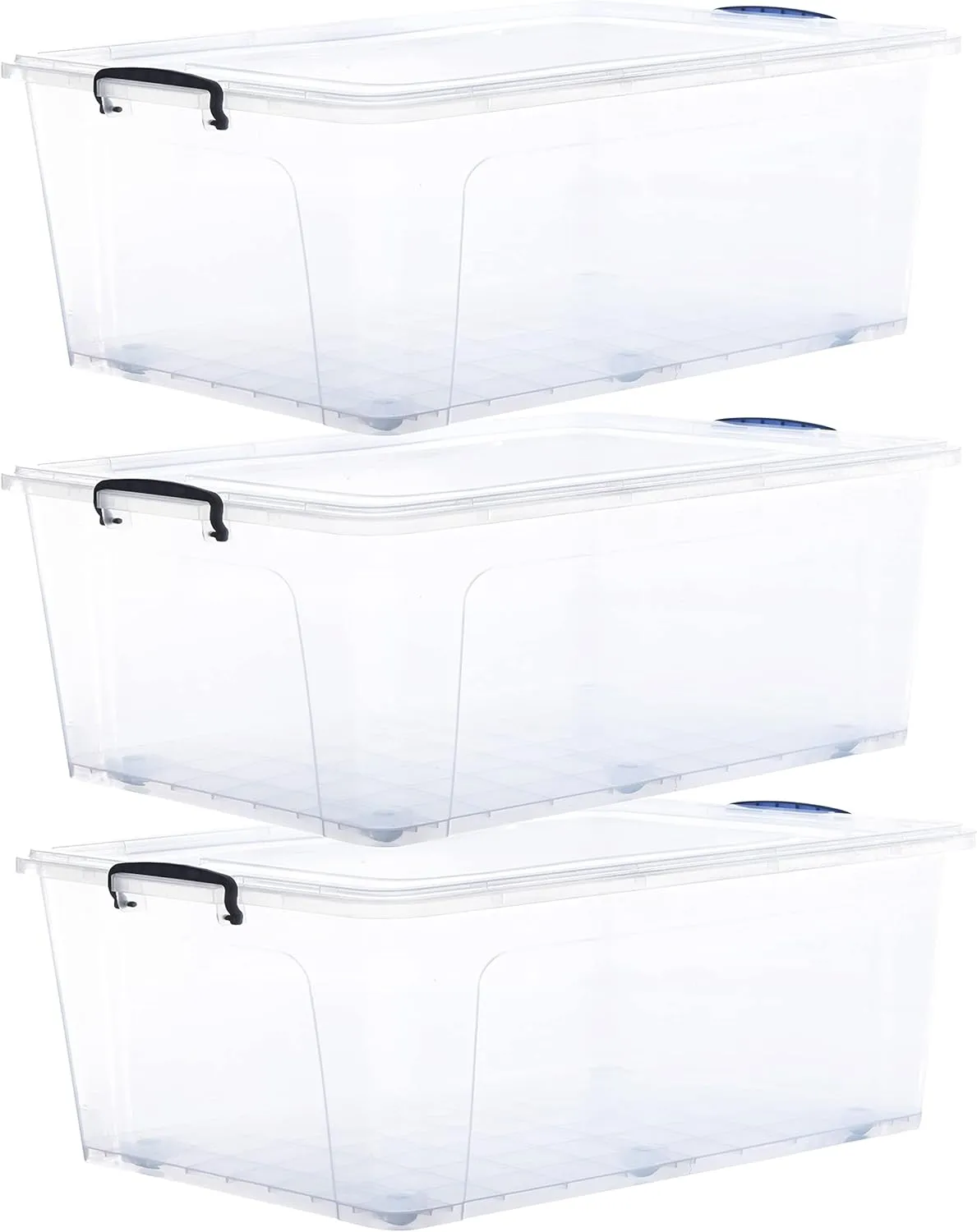 Superio Storage Containers With Wheels (3 Pack), Stackable Large Storage Containers With Lids, Durable Latches (32 Qt)