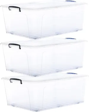 Superio Storage Containers With Wheels (3 Pack), Stackable Large Storage Containers With Lids, Durable Latches (32 Qt)