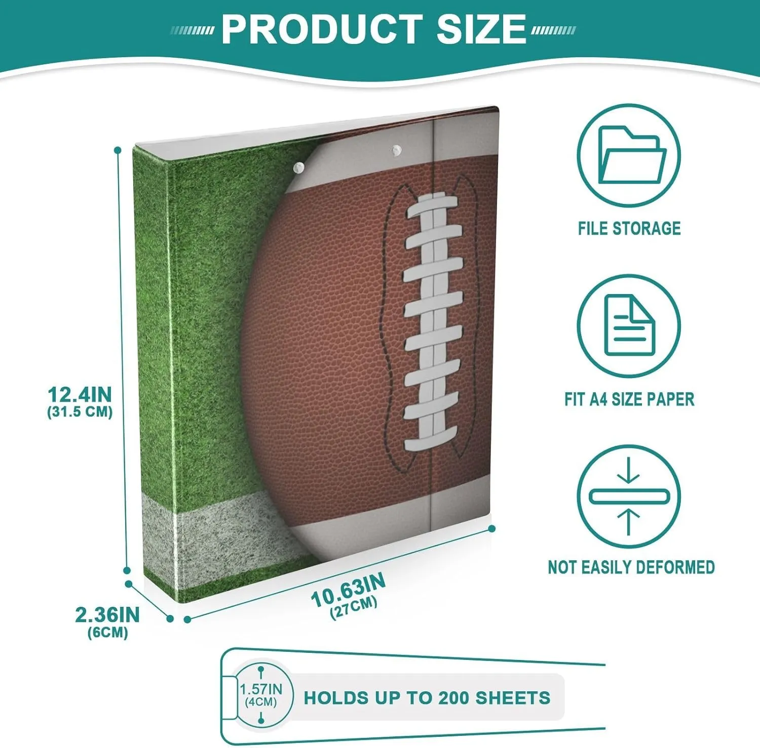 susiyo 1.5 Inch 3 Ring Binder with Clipboard, D Ring,Holds 200 Sheets,American Football Grassland Cute Clipboard Binders Decorative Binder for Women, Men, School,Office Supplies,2Pack