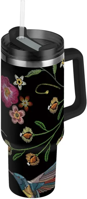 susiyo Insulated Water Bottle Beautiful Hummingbirds Tropical Exotic Flowers Stainless Steel Bottle Cup with Handle for Travel Gym - 30oz