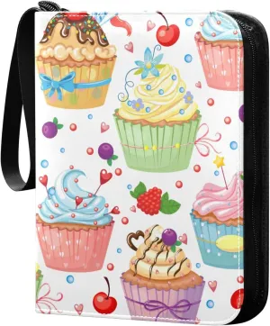 Sweet Colorful Cupcakes Card Binder for Trading Cards, 4 Pocket with 50 Sleeves up to 400 Cards, Double Sided Pockets Card Holder Carry Case for Baseball Card, Football Card, Gaming Cards