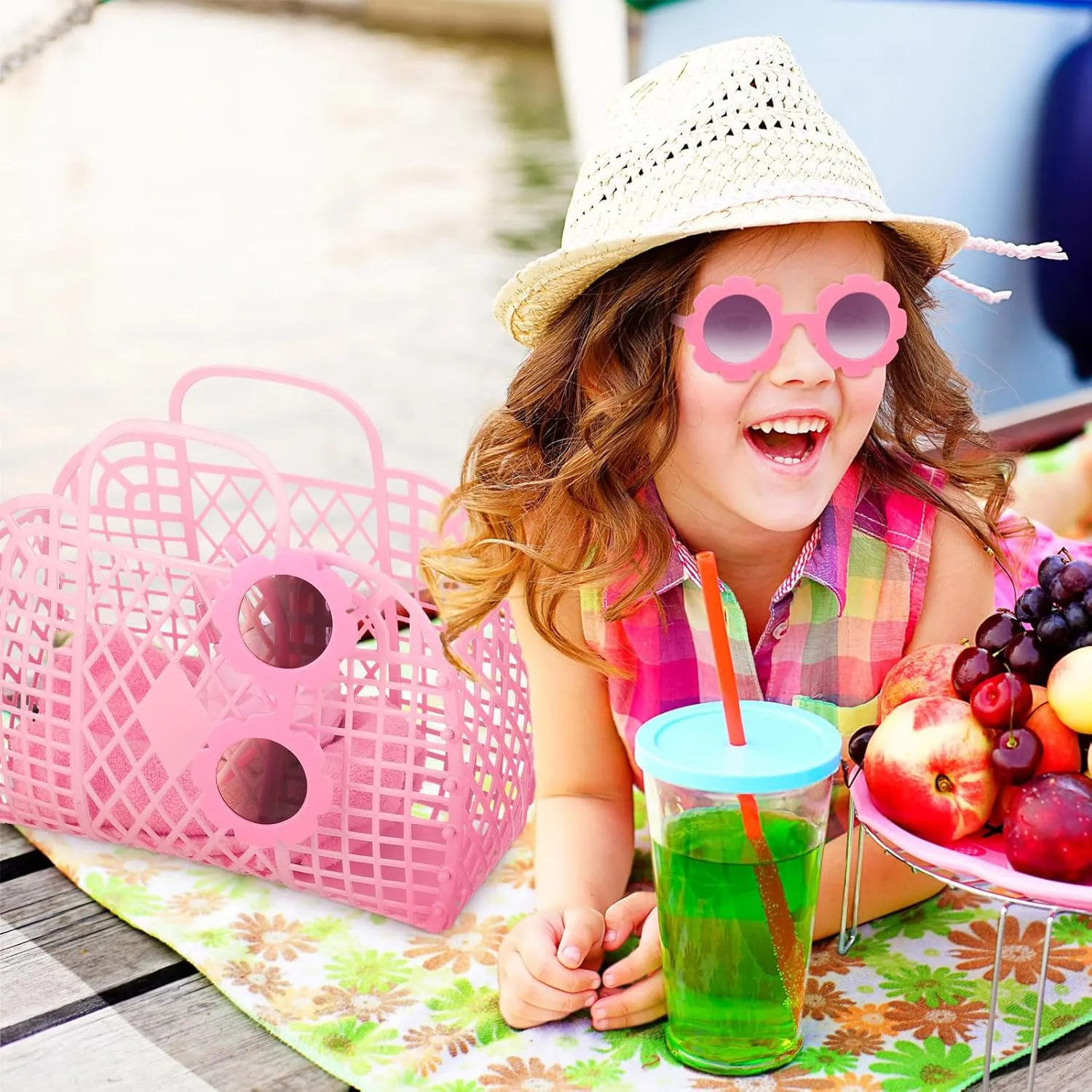 Sweetude 12 Pcs Jelly Bags with Sunglasses Jelly Purse Basket Reusable Tote Beach Handbags for Women Girls Kid