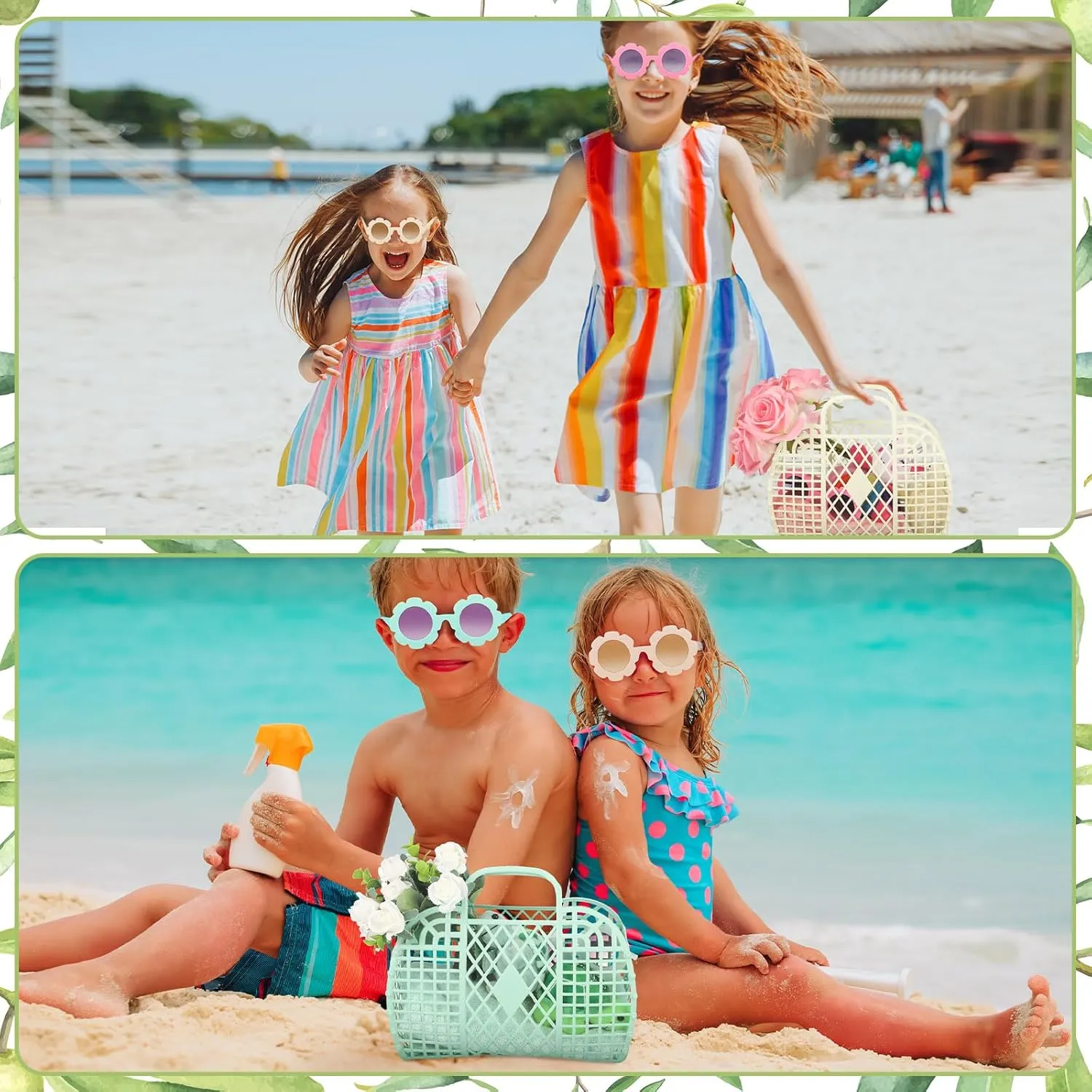 Sweetude 12 Pcs Jelly Bags with Sunglasses Jelly Purse Basket Reusable Tote Beach Handbags for Women Girls Kid