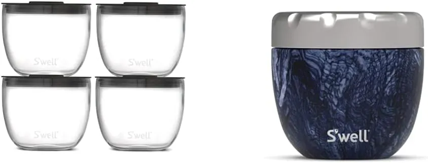 S'well Prep Food Glass Bowls (Set of 4) Stainless Steel Bowls - Azurite Marble Eats