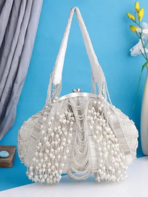 Swisni silver pearl half frame clutch bag