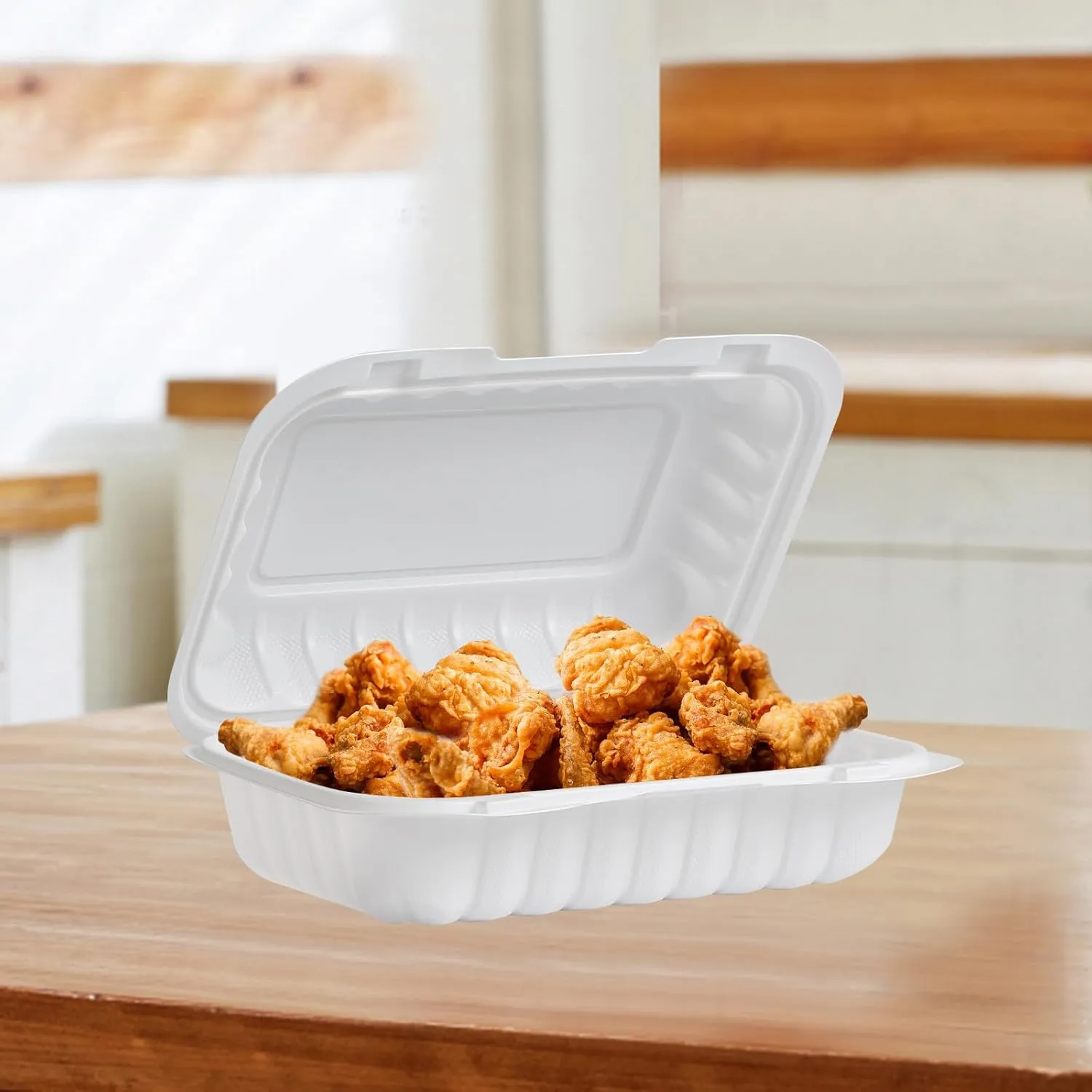 Take Out Food Containers, 27OZ Plastic Clamshell To Go Containers with Lids Reusable BPA Free 50 Pack Hinged Heavy-Duty MFPP White Disposable To Go Boxes for Meal Prep