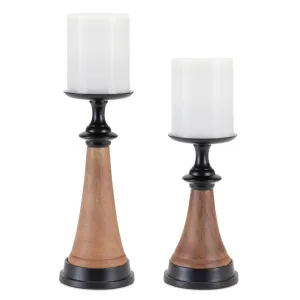 Tapered Wood and Metal Candle Holder (Set of 2)