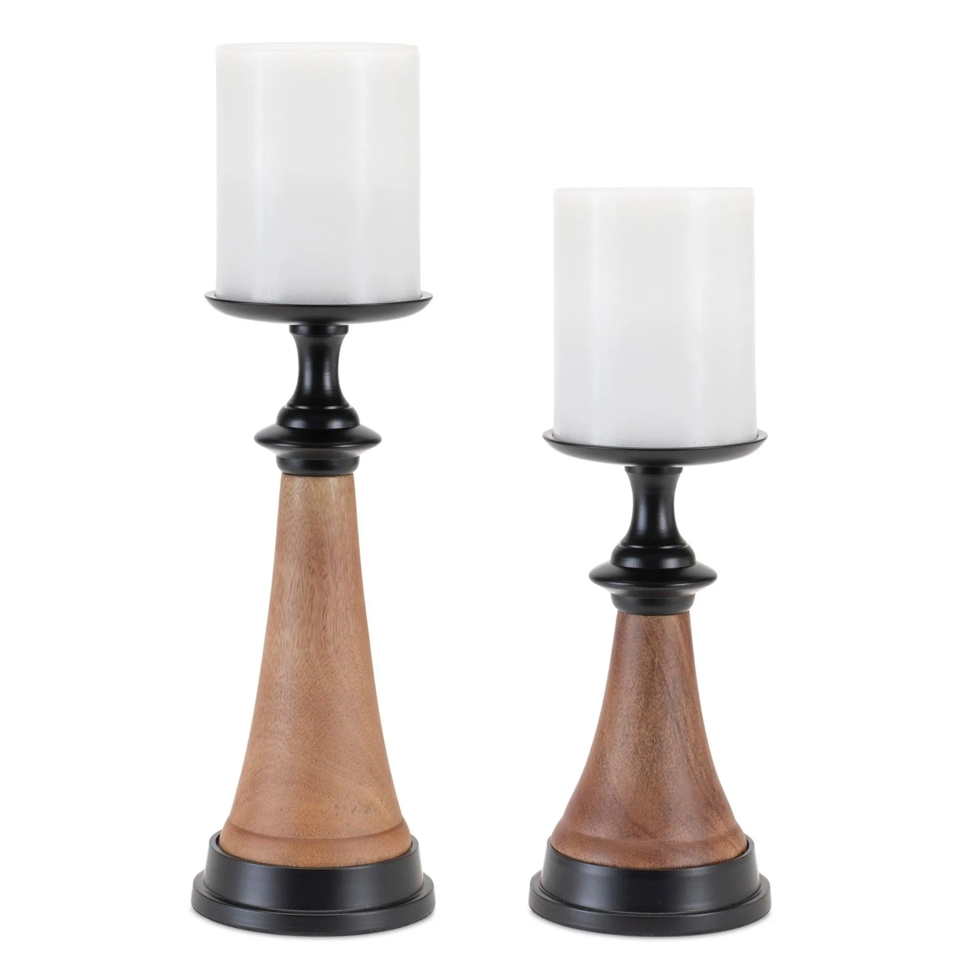 Tapered Wood and Metal Candle Holder (Set of 2)