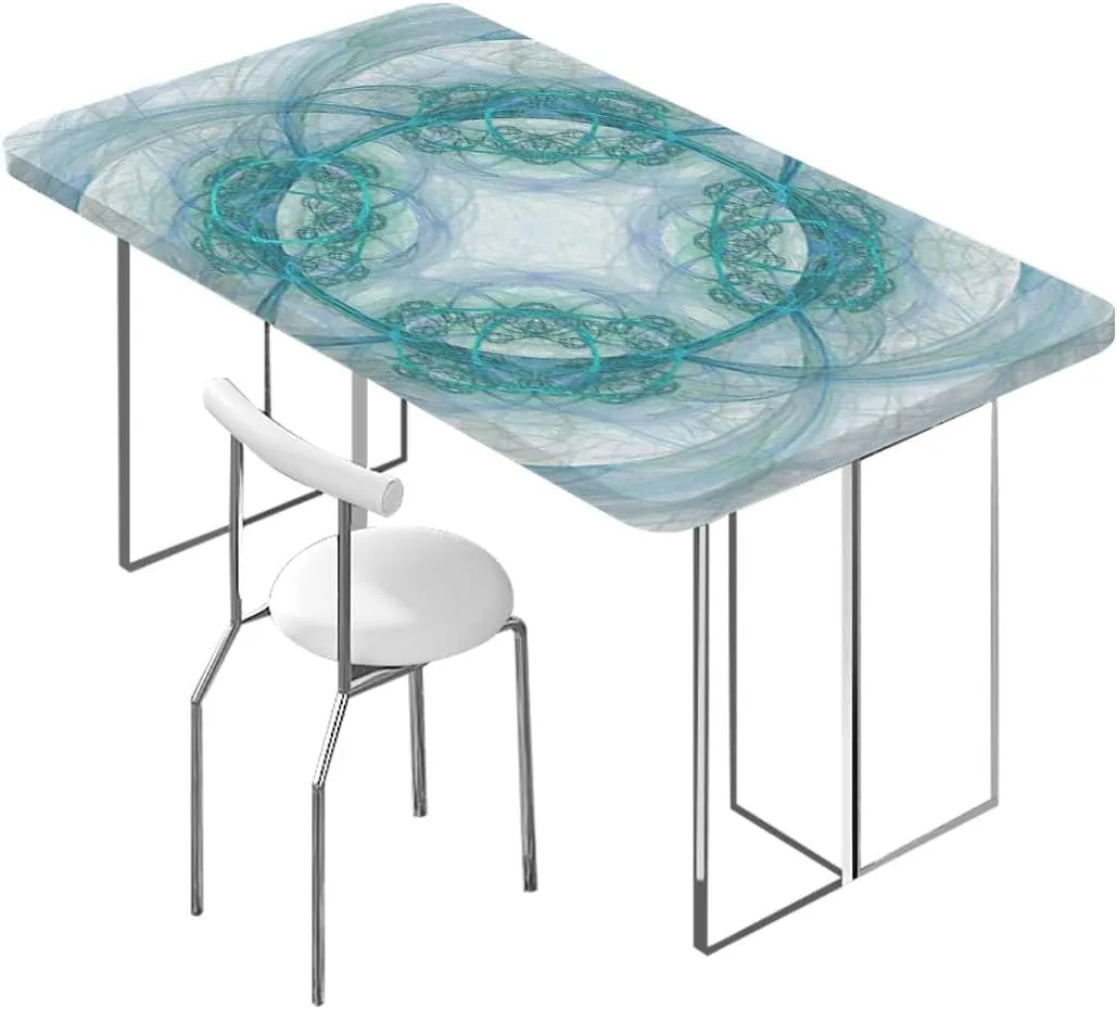 Teal Elastic Fitted Tablecloth Flower Shaped Spiral Digital Vortex Pattern Tablecloth Fitted Table Cloth Rectangle Table Layered Floral Fits up 5 Foot Tables