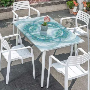Teal Elastic Fitted Tablecloth Flower Shaped Spiral Digital Vortex Pattern Tablecloth Fitted Table Cloth Rectangle Table Layered Floral Fits up 5 Foot Tables