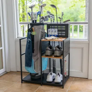 Teal Triangle Golf Storage Organizer, Heavy Duty Garage Freestanding Storage, Holds Golf Clubs, Bags, Golf Accessories, Golf Gifts for Men