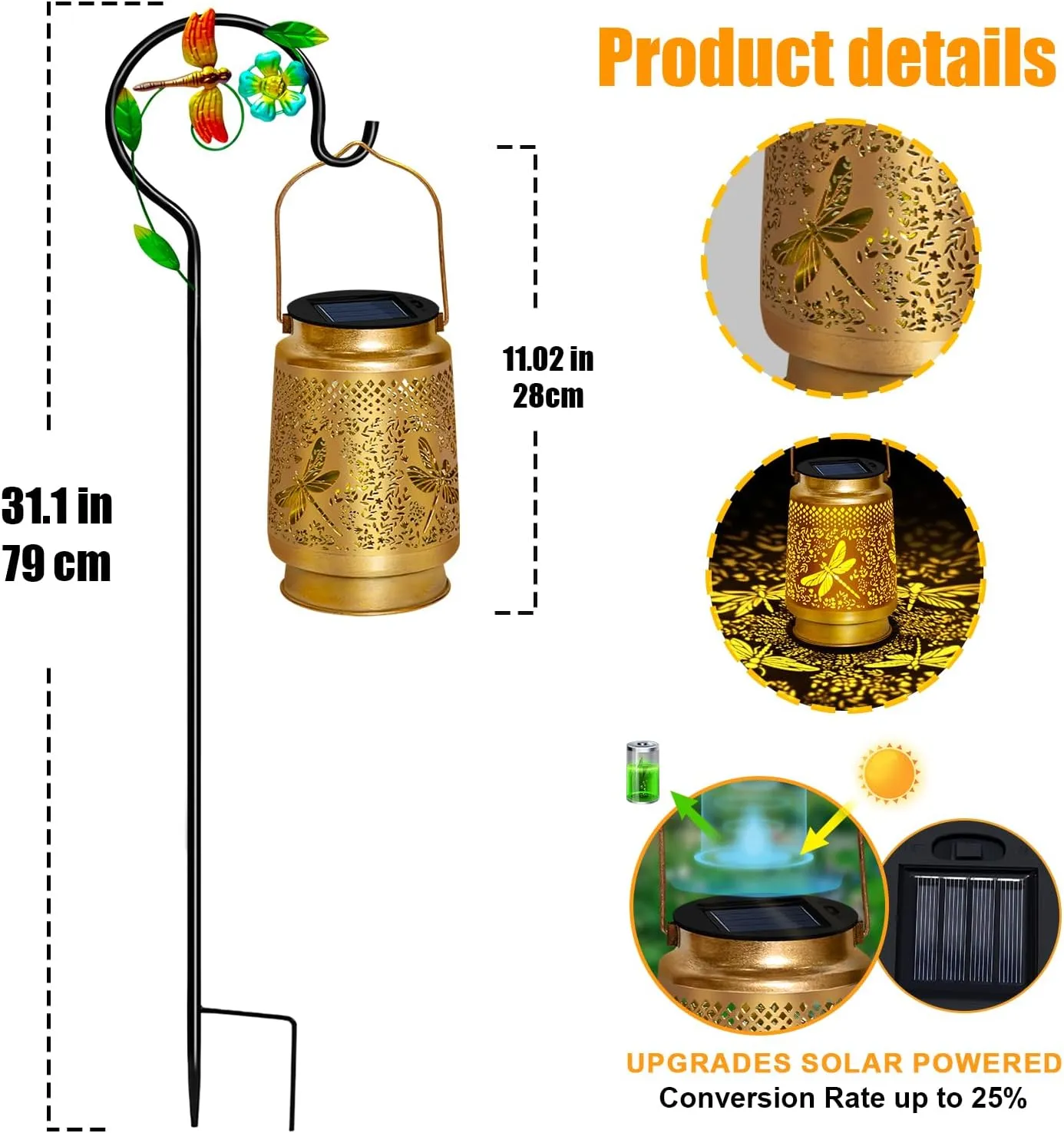 TEDOF Solar Lanterns Outdoor Waterproof Dragonfly Birthday Mothers Day Gifts for Women,Mom,Grandma,Hanging Metal Solar Garden Lights for Yard,Patio,Backyard,Porch
