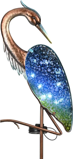 TERESA'S COLLECTIONS Blue Heron Outdoor Solar Lights for Garde Decor, Metal Yard Decorations Outdoor Decorative Garden Stake for Outside, Yard Art Pathway Lights for Patio Decor 39.3",Gifts for Mom