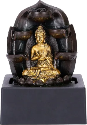TERESA'S COLLECTIONS Tabletop Water Fountain Outdoor for Home Decor, Gold Buddha Statue with LED Light and Pump for Living Room Decor, Waterfall Fountain Indoor Zen Home Decor Gifts for Dad 13.2"