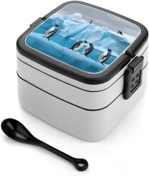 The Iceberg Bento Box Double-Layer Bento Lunch Container with Spoon And Invisible Handle Adult Leak-Proof Lunchbox for Dining Out Work Picnics Travel