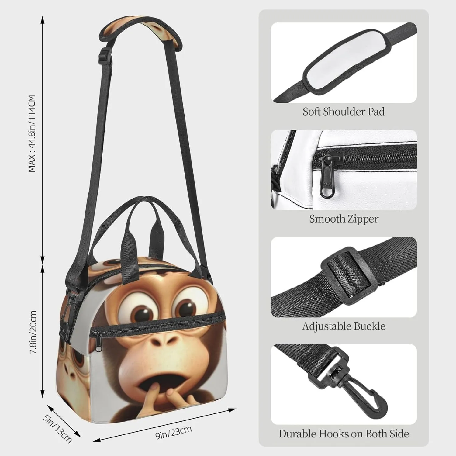 The silent monkey Lunch Bag for Women Men Lunch Box with Front Pocket Insulated Lunch Tote Bag for Office Work