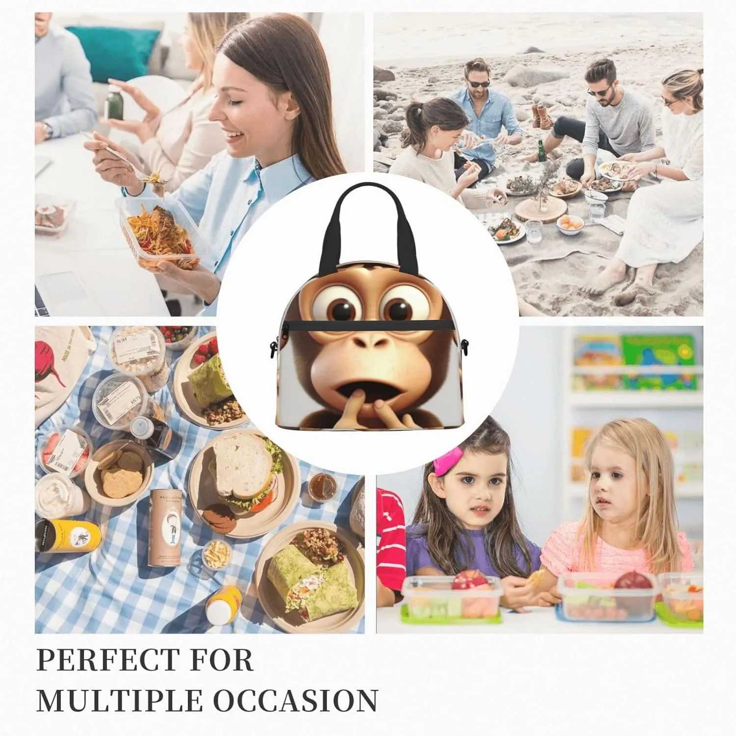 The silent monkey Lunch Bag for Women Men Lunch Box with Front Pocket Insulated Lunch Tote Bag for Office Work