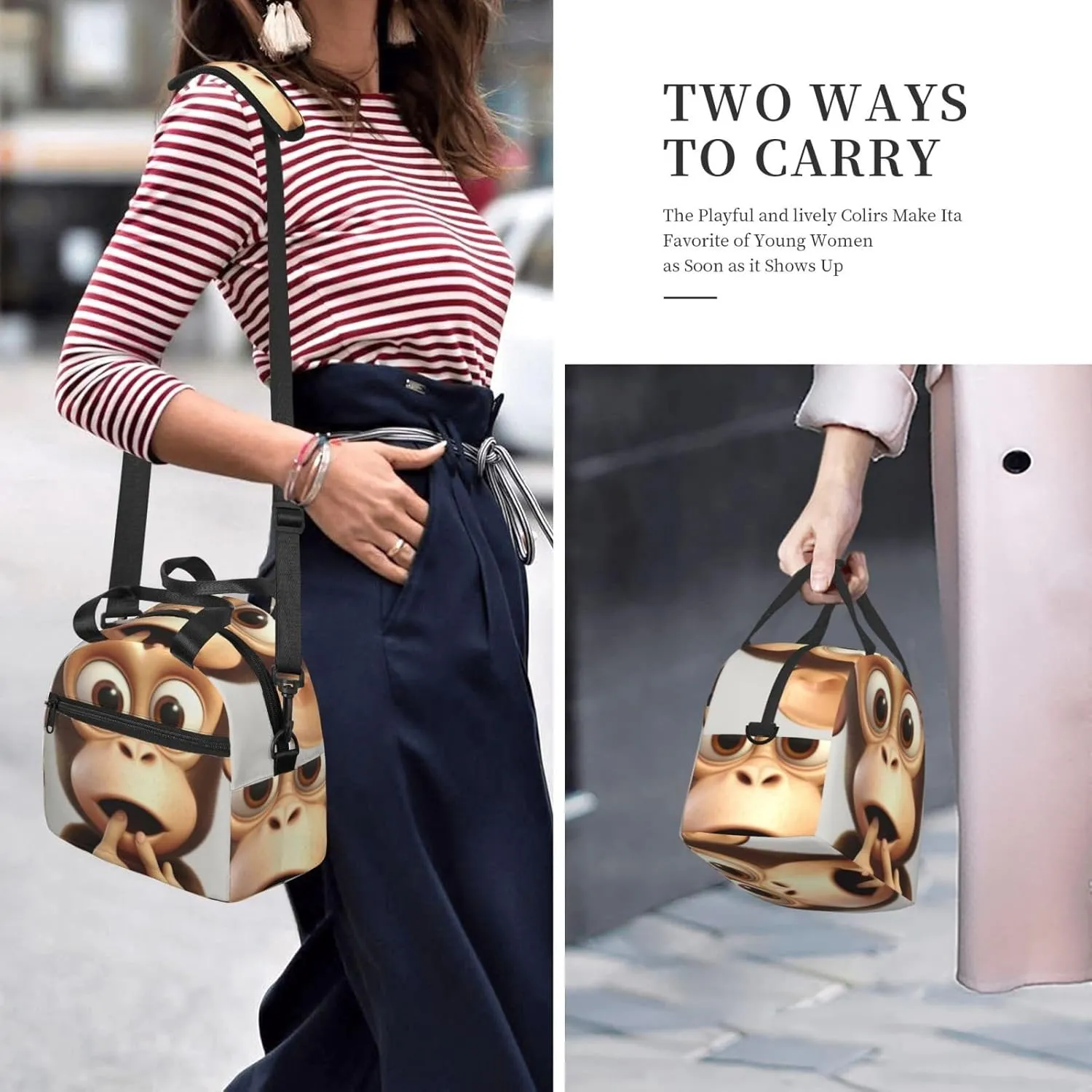 The silent monkey Lunch Bag for Women Men Lunch Box with Front Pocket Insulated Lunch Tote Bag for Office Work