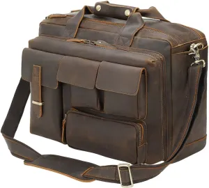 TIDING Full Grain Leather Briefcase For Men 17 Inch Laptop Case Business Travel Office Messenger Shoulder Bag