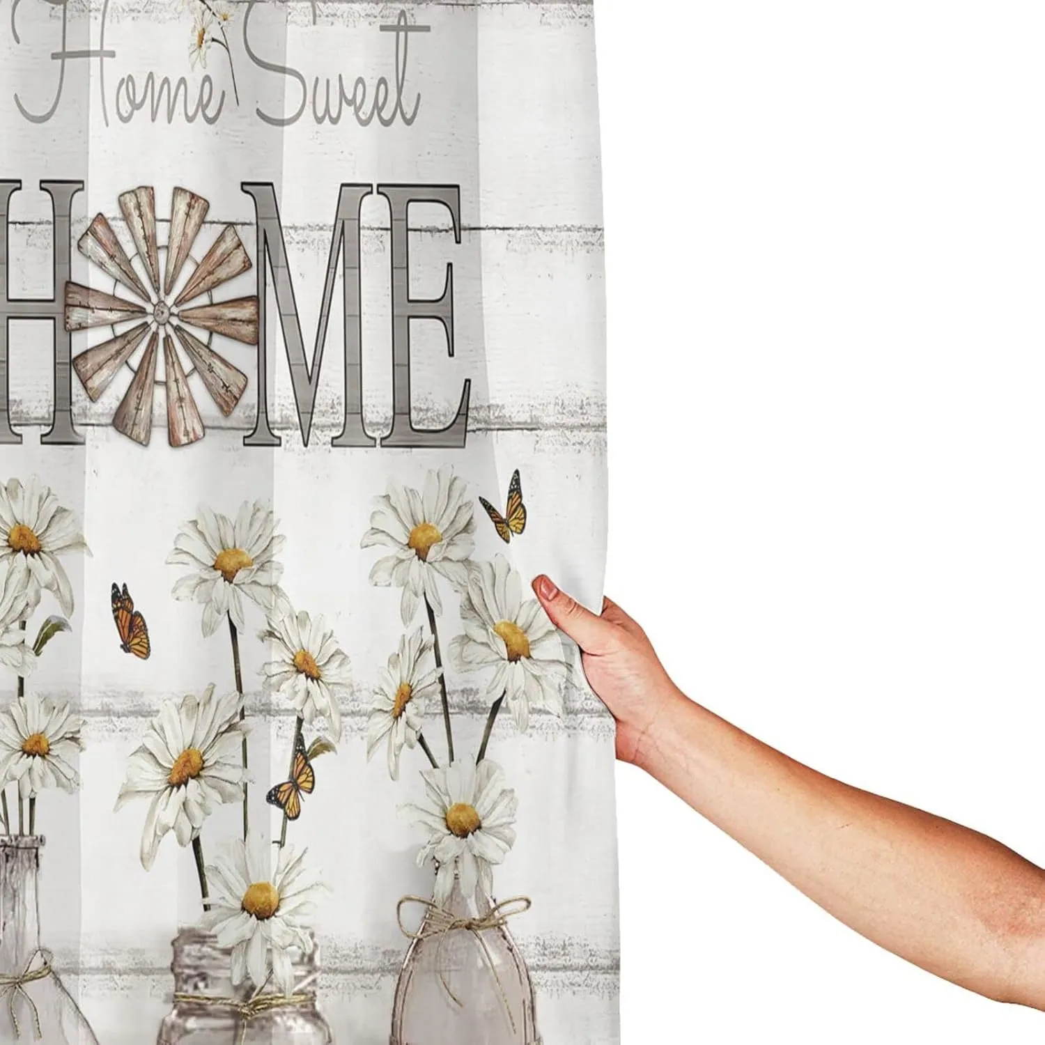 Tijuboni Farmhouse Daisy Shower Curtain White Flower Shower Curtains for Neutral Country Floral Bathroom Decor Rustic Shower Curtain Waterproof Polyester Fabric 60 x 72 Inch