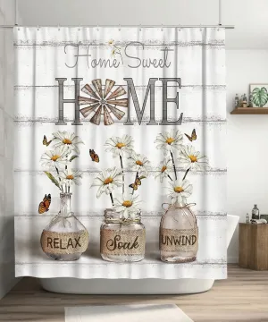Tijuboni Farmhouse Daisy Shower Curtain White Flower Shower Curtains for Neutral Country Floral Bathroom Decor Rustic Shower Curtain Waterproof Polyester Fabric 60 x 72 Inch