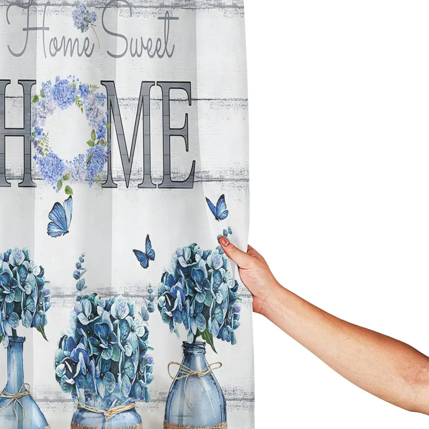 Tijuboni Farmhouse Hydrangea Shower Curtain Blue Flower Shower Curtains for Neutral Country Floral Bathroom Decor Rustic Shower Curtain Waterproof Polyester Fabric 60 x 72 Inch