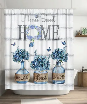 Tijuboni Farmhouse Hydrangea Shower Curtain Blue Flower Shower Curtains for Neutral Country Floral Bathroom Decor Rustic Shower Curtain Waterproof Polyester Fabric 60 x 72 Inch