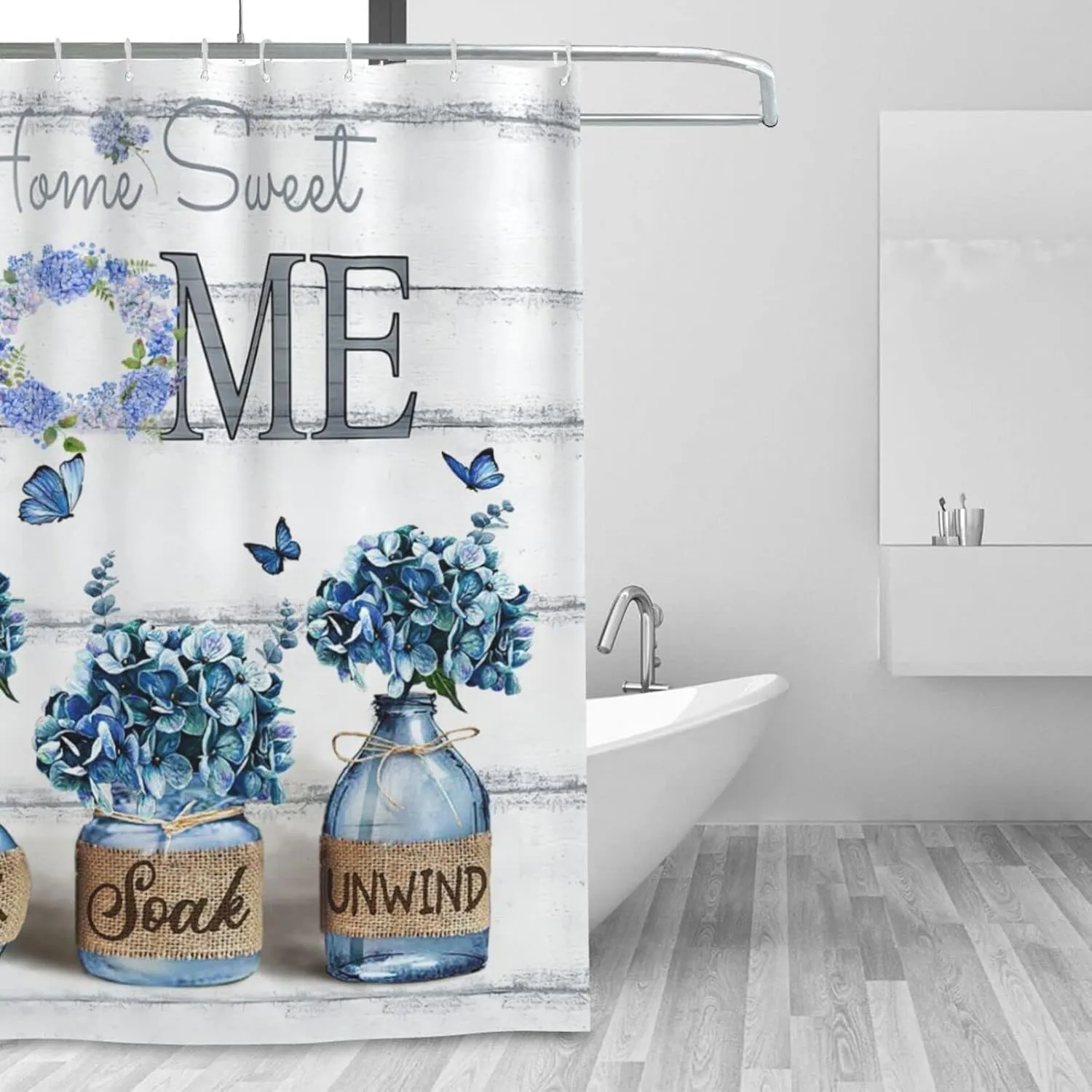 Tijuboni Farmhouse Hydrangea Shower Curtain Blue Flower Shower Curtains for Neutral Country Floral Bathroom Decor Rustic Shower Curtain Waterproof Polyester Fabric 60 x 72 Inch