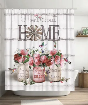 Tijuboni Farmhouse Rose Shower Curtain Peony Flower Shower Curtains for Neutral Country Floral Bathroom Decor Rustic Shower Curtain Waterproof Polyester Fabric 60 x 72 Inch