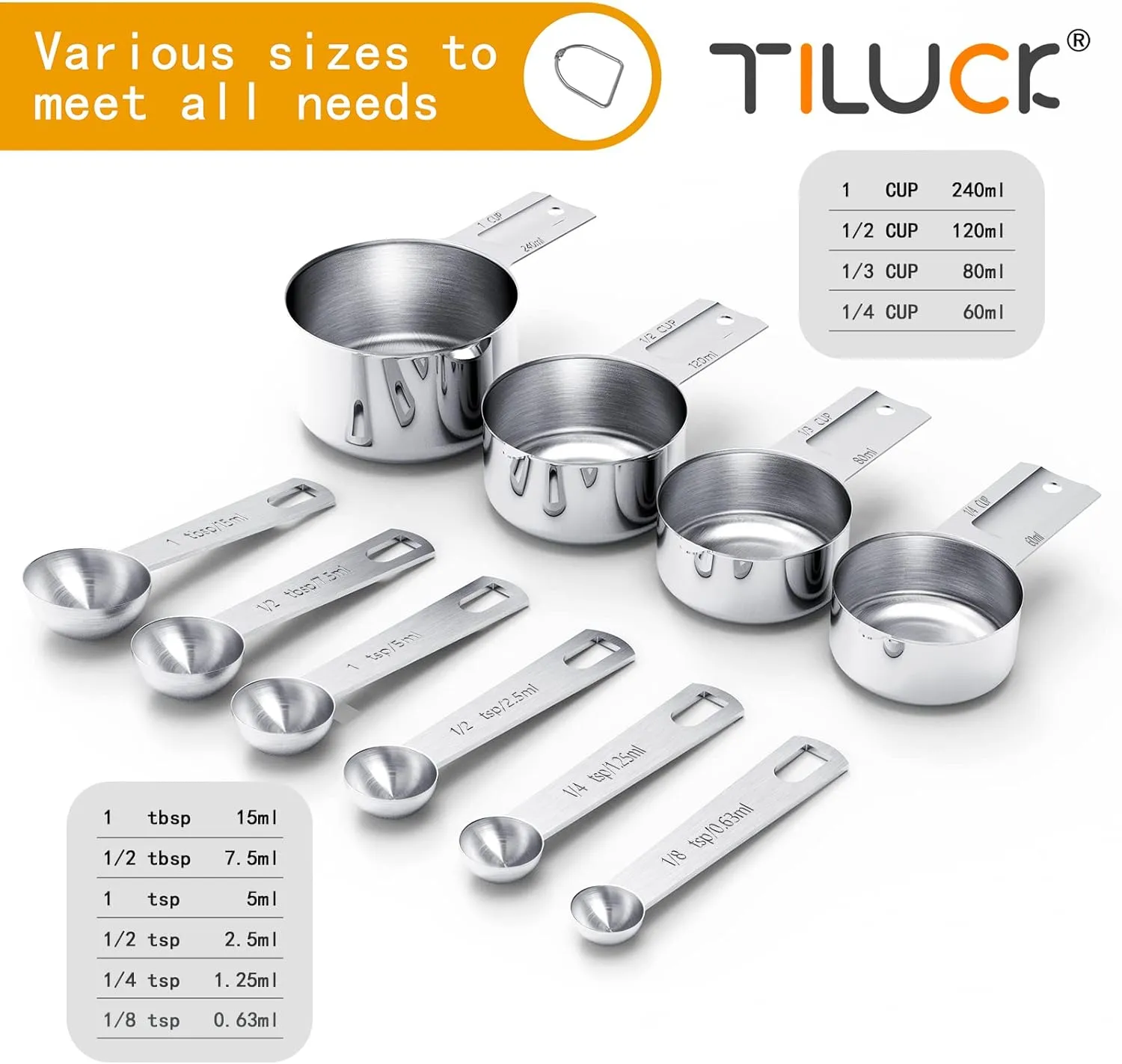 TILUCK Stainless Steel Measuring Cups & Spoons Set, Cups and Spoons,Kitchen Gadgets for Cooking & Baking (10)