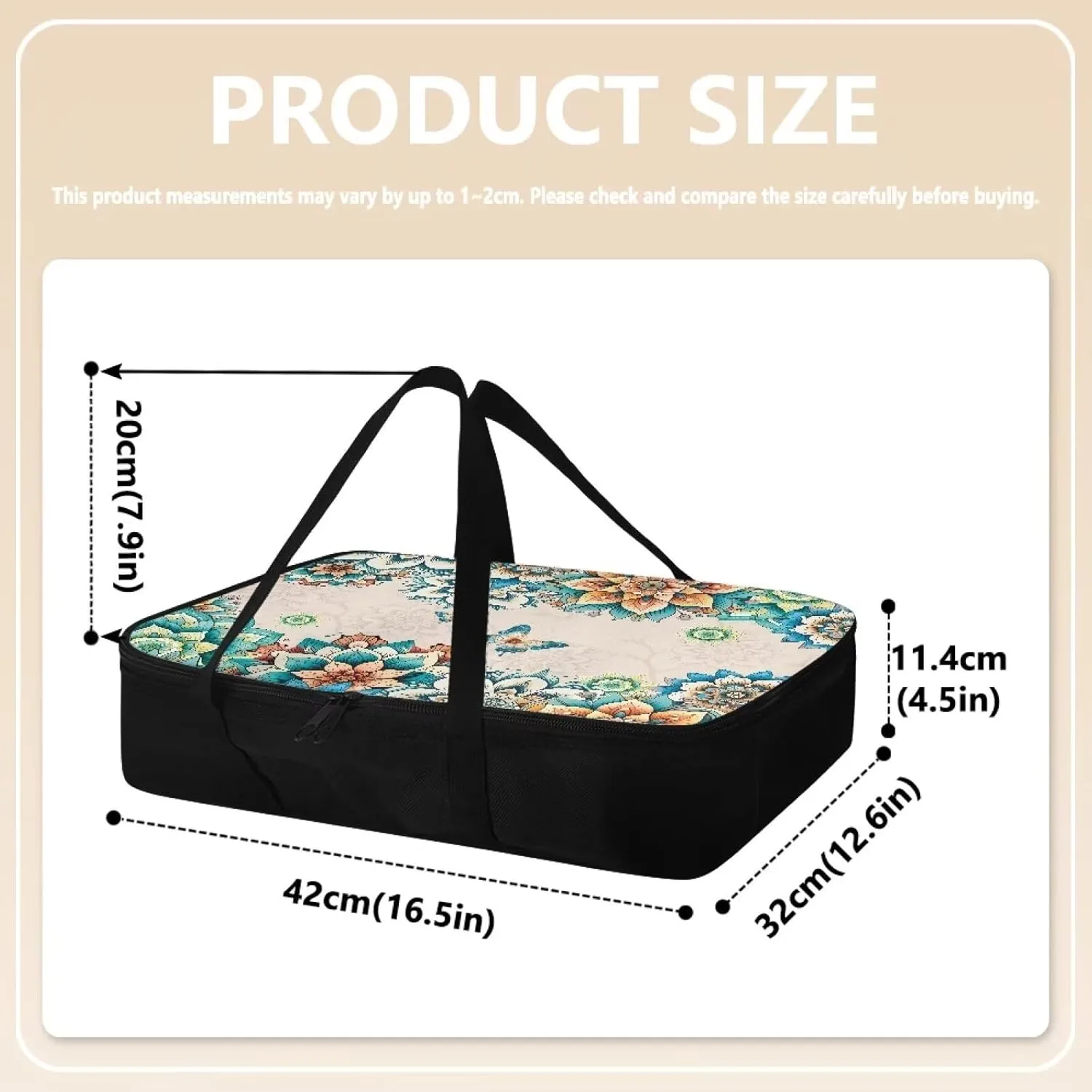 TODIYADDU Casserole Dish with Lid and Carrying Case Boho Flower Butterfly Food Warming Bag for Women Men Rectangular Leakproof Food Storage Container Insulated Thermal Lunch Tote for Potluck Picnic