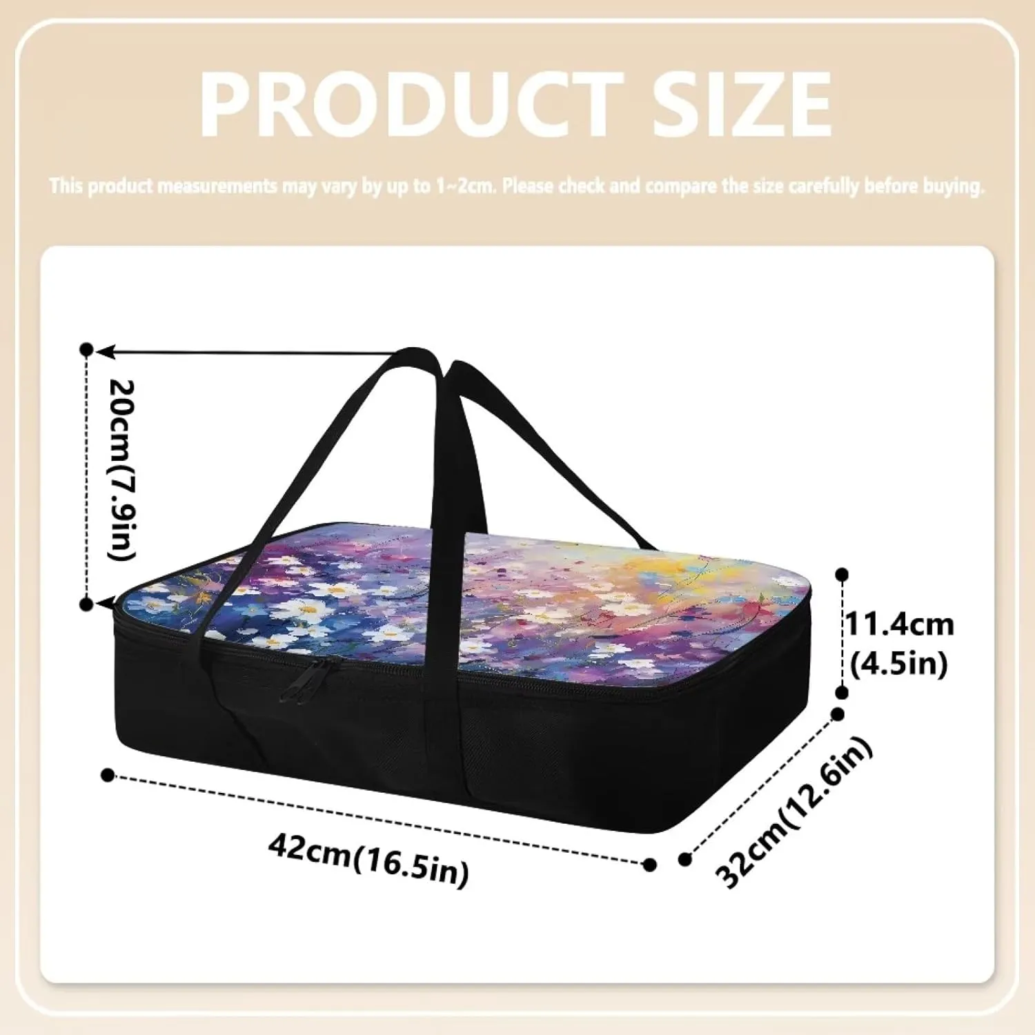 TODIYADDU Purple Flowering Shrubs Casserole Carrier for Women Oil Painting Food Warmer Container with Carrying Strap Trendy Food Carrying Bag for Picnic Potluck Portable Lasagna Holder Lunch Bag