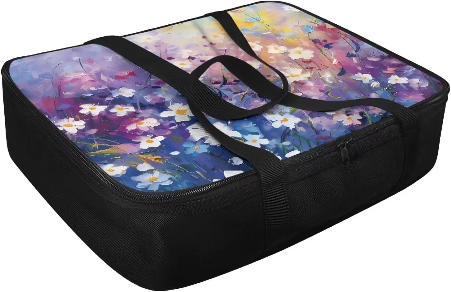TODIYADDU Purple Flowering Shrubs Casserole Carrier for Women Oil Painting Food Warmer Container with Carrying Strap Trendy Food Carrying Bag for Picnic Potluck Portable Lasagna Holder Lunch Bag