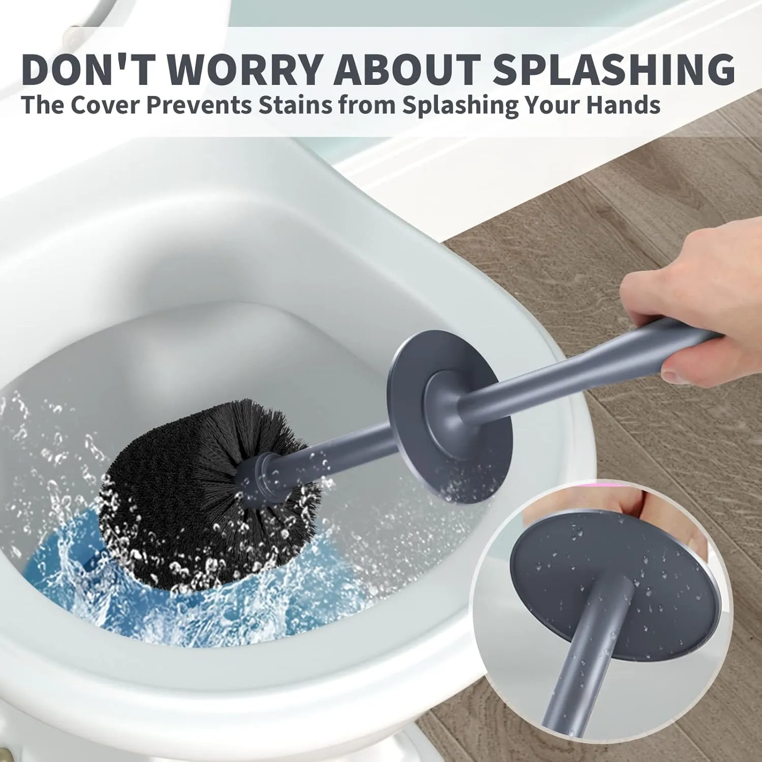 Toilet Brush and Holder 2 Pack, Toilet Bowl Brush with Extra Long Handle, Toilet Scrubber and Covered Holder, Toilet Brushes for Bathroom-Space Saving, Covered Brush, Durable, Deep Cleaning(Grey)