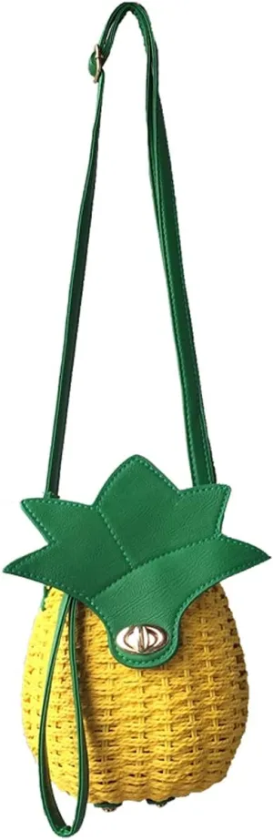 TONWHAR Womens Girls' Cute Pineapple Straw Handbag Casual Purse Shoulder Bag Crossbody Straw Handbag